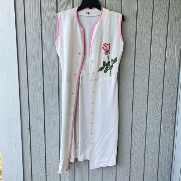 Vintage 1950s R&K Originals Rose Embroidered Dress – Union, Belted, M - Picture 10 of 16